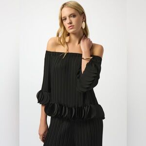 Joseph Ribkoff Black Georgette Off Shoulder Pleated Top Style 253939